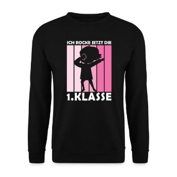 1.Klasse Dabbing Schulanfänger Geschenk - Unisex Pullover - Schwarz - Vorne - Alina (178cm) & Michal (187cm)