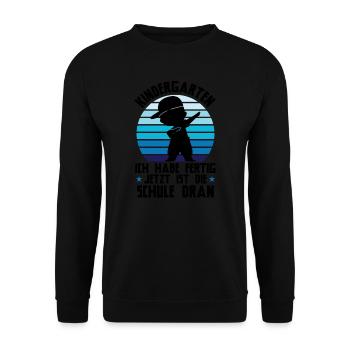 Schulkind Dabbing Schulbeginn Geschenk - Unisex Pullover - Schwarz - Vorne - Alina (178cm) & Michal (187cm)