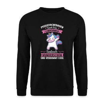 Krankenhaus Pflegefachfrau Pflegerin Geschenk - Unisex Pullover - Schwarz - Vorne - Alina (178cm) & Michal (187cm)