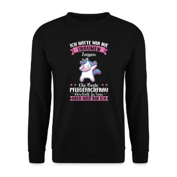 Krankenhaus Pflegefachfrau Pflegerin Geschenk - Unisex Pullover - Schwarz - Vorne - Alina (178cm) & Michal (187cm)