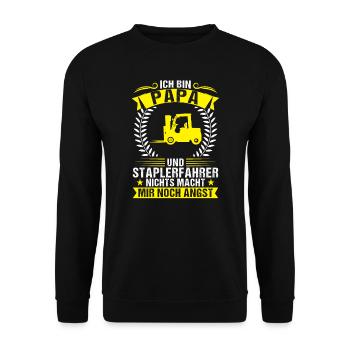 Staplerfahrer Papa Gabelstapler Geschenk - Unisex Pullover - Schwarz - Vorne - Alina (178cm) & Michal (187cm)