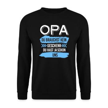 Opa Familie Enkelkind Geschenk - Unisex Pullover - Schwarz - Vorne - Alina (178cm) & Michal (187cm)