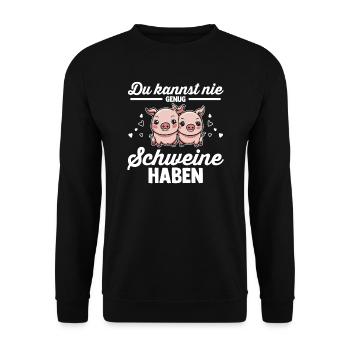 Schwein Landwirt Schweinchen Geschenk - Unisex Pullover - Schwarz - Vorne - Alina (178cm) & Michal (187cm)