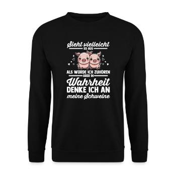 Schwein Landwirt Schweinezucht Geschenk - Unisex Pullover - Schwarz - Vorne - Alina (178cm) & Michal (187cm)
