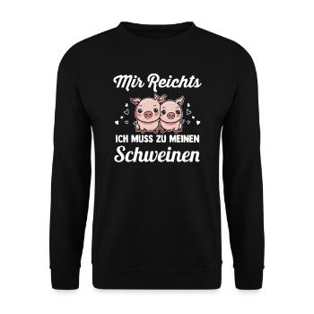 Schwein Landwirt Schweinchen Geschenk - Unisex Pullover - Schwarz - Vorne - Alina (178cm) & Michal (187cm)