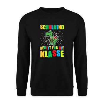 Schulkind Dino Einschulung Geschenk - Unisex Pullover - Schwarz - Vorne - Alina (178cm) & Michal (187cm)