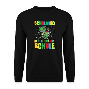 Schulkind Dino Schulanfänger Geschenk - Unisex Pullover - Schwarz - Vorne - Alina (178cm) & Michal (187cm)