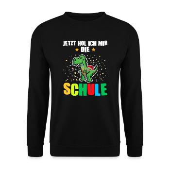 Schulkind Dino Einschulung Geschenk - Unisex Pullover - Schwarz - Vorne - Alina (178cm) & Michal (187cm)