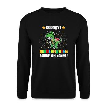 Schulkind Dino Einschulung Geschenk - Unisex Pullover - Schwarz - Vorne - Alina (178cm) & Michal (187cm)
