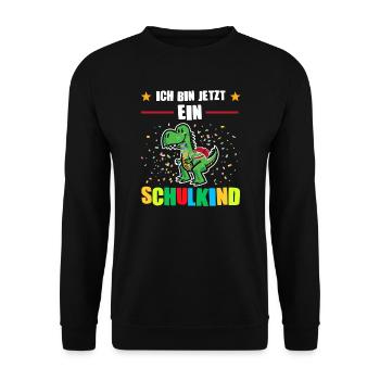 Schulkind Dino Erstklässler Geschenk - Unisex Pullover - Schwarz - Vorne - Alina (178cm) & Michal (187cm)