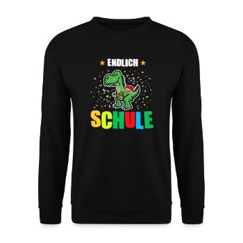 Schulkind Dino Schulbeginn Geschenk - Unisex Pullover - Schwarz - Vorne - Alina (178cm) & Michal (187cm)