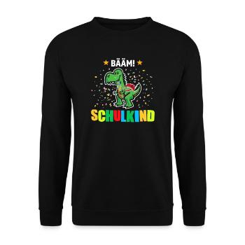 Schulkind Dino Einschulung Geschenk - Unisex Pullover - Schwarz - Vorne - Alina (178cm) & Michal (187cm)