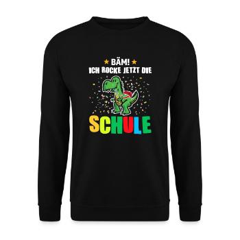 Schulkind Dino Erstklässler Geschenk - Unisex Pullover - Schwarz - Vorne - Alina (178cm) & Michal (187cm)