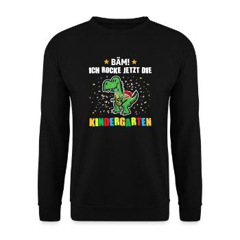 Kindergarten Dino Kindergarten Start Geschenk - Unisex Pullover - Schwarz - Vorne - Alina (178cm) & Michal (187cm)