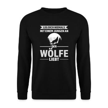 Wolf Junge Wolf Junge Geschenk - Unisex Pullover - Schwarz - Vorne - Alina (178cm) & Michal (187cm)