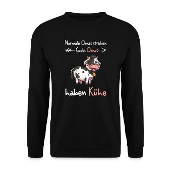Kuh Oma Kuh Oma Geschenk - Unisex Pullover - Schwarz - Vorne - Alina (178cm) & Michal (187cm)