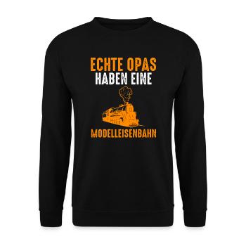Modelleisenbahn Opa Züge Geschenk - Unisex Pullover - Schwarz - Vorne - Alina (178cm) & Michal (187cm)