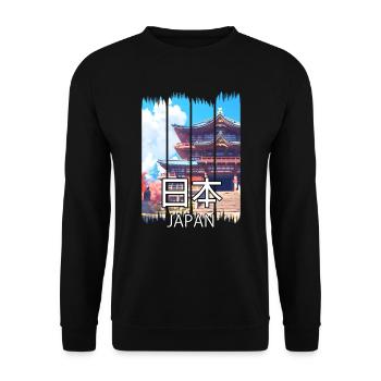 Japanese Temple – Anime Shirt - Unisex Sweatshirt - black - Front - Alina (178cm) & Michal (187cm)