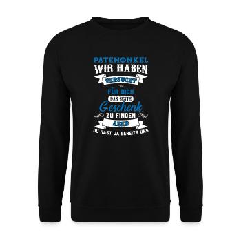 Patenonkel Familie Taufpate Geschenk - Unisex Pullover - Schwarz - Vorne - Alina (178cm) & Michal (187cm)
