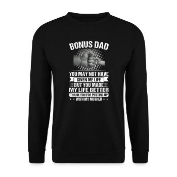 Stiefvater Bonus Vater Stiefvater Geschenk - Unisex Pullover - Schwarz - Vorne - Alina (178cm) & Michal (187cm)