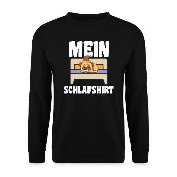 Schlafanzug Mops Schlafen Geschenk - Unisex Pullover - Schwarz - Vorne - Alina (178cm) & Michal (187cm)