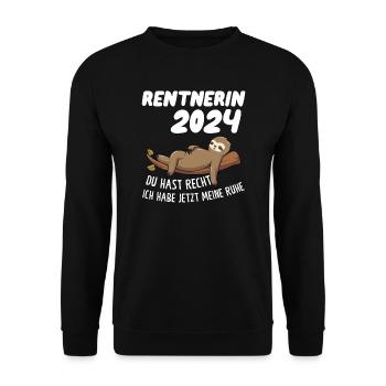 Rentnerin 2024 Faultier Rentnerin Geschenk - Unisex Pullover - Schwarz - Vorne - Alina (178cm) & Michal (187cm)