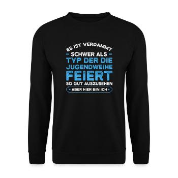 Jugendweihe Jugend Jugendliche Geschenk - Unisex Pullover - Schwarz - Vorne - Alina (178cm) & Michal (187cm)