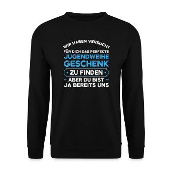 Jugendweihe Jugend Erwachsen Werden Geschenk - Unisex Pullover - Schwarz - Vorne - Alina (178cm) & Michal (187cm)