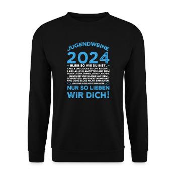 Jugendweihe 2024 Jugend Jugendliche Geschenk - Unisex Pullover - Schwarz - Vorne - Alina (178cm) & Michal (187cm)