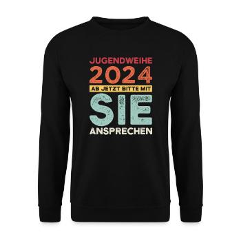 Jugendweihe 2024 Jugend Erwachsen Werden Geschenk - Unisex Pullover - Schwarz - Vorne - Alina (178cm) & Michal (187cm)