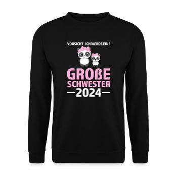 Große Schwester 2024 Panda Grosse Schwester 2024 G - Unisex Pullover - Schwarz - Vorne - Alina (178cm) & Michal (187cm)