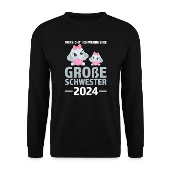 Große Schwester 2024 Elefant Geschwister Geschenk - Unisex Pullover - Schwarz - Vorne - Alina (178cm) & Michal (187cm)