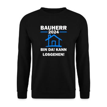 Bauherr 2024 Hausbau Baubeginn Geschenk - Unisex Pullover - Schwarz - Vorne - Alina (178cm) & Michal (187cm)