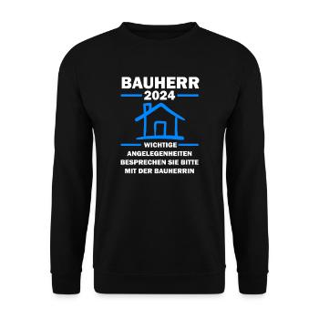 Bauherr 2024 Hausbau Bauherren Geschenk - Unisex Pullover - Schwarz - Vorne - Alina (178cm) & Michal (187cm)