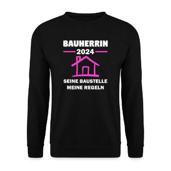 Bauherrin 2024 Hausbau Richtfest Geschenk - Unisex Pullover - Schwarz - Vorne - Alina (178cm) & Michal (187cm)