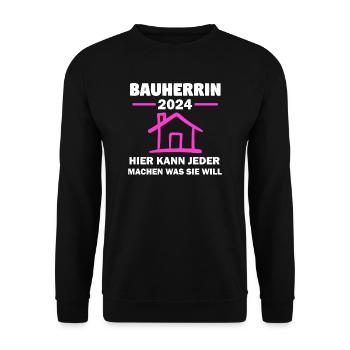 Bauherrin 2024 Hausbau Häuslebauer Geschenk - Unisex Pullover - Schwarz - Vorne - Alina (178cm) & Michal (187cm)