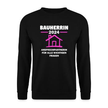 Bauherrin 2024 Hausbau Bauen Geschenk - Unisex Pullover - Schwarz - Vorne - Alina (178cm) & Michal (187cm)