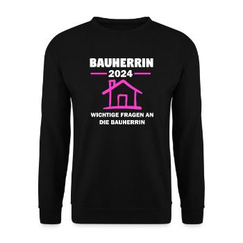 Bauherr 2024 Hausbau Häuslebauer Geschenk - Unisex Pullover - Schwarz - Vorne - Alina (178cm) & Michal (187cm)