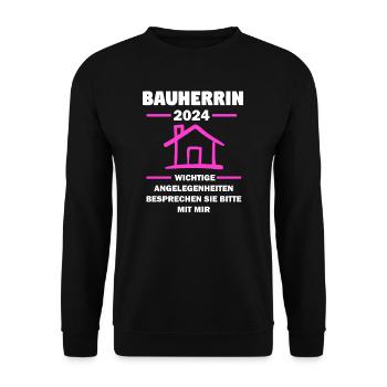 Bauherrin 2024 Hausbau Häuslebauer Geschenk - Unisex Pullover - Schwarz - Vorne - Alina (178cm) & Michal (187cm)