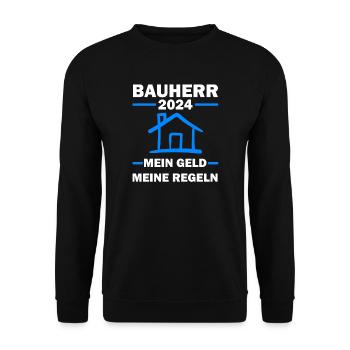 Bauherr 2024 Hausbau Häuslebauer Geschenk - Unisex Pullover - Schwarz - Vorne - Alina (178cm) & Michal (187cm)