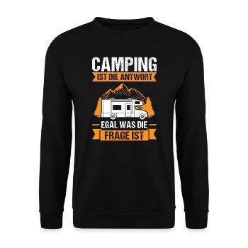 Campen Camping Camper Geschenk - Unisex Pullover - Schwarz - Vorne - Alina (178cm) & Michal (187cm)