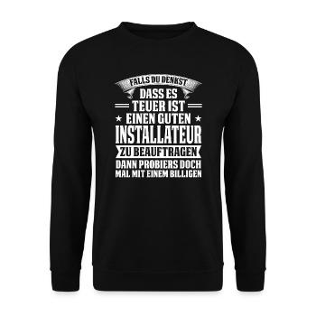Installateur Beruf Klempner Geschenk - Unisex Pullover - Schwarz - Vorne - Alina (178cm) & Michal (187cm)