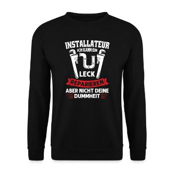 Installateur Beruf Anlagenmechaniker Geschenk - Unisex Pullover - Schwarz - Vorne - Alina (178cm) & Michal (187cm)