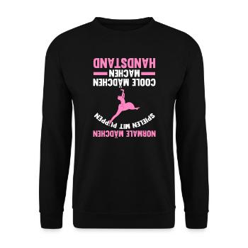 Handstand Turnerin Turnerinnen Geschenk - Unisex Pullover - Schwarz - Vorne - Alina (178cm) & Michal (187cm)