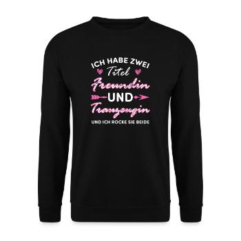 Trauzeugin Hochzeit Braut Geschenk - Unisex Pullover - Schwarz - Vorne - Alina (178cm) & Michal (187cm)
