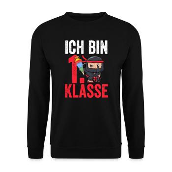 1.Klasse Ninja Erstklässler Geschenk - Unisex Pullover - Schwarz - Vorne - Alina (178cm) & Michal (187cm)