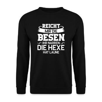 Hexe Besen Hexen Besen Geschenk - Unisex Pullover - Schwarz - Vorne - Alina (178cm) & Michal (187cm)