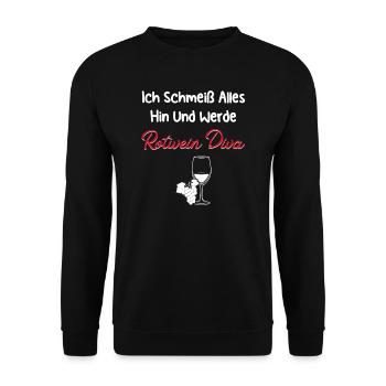 Wein Rotwein Weinschorle Geschenk - Unisex Pullover - Schwarz - Vorne - Alina (178cm) & Michal (187cm)