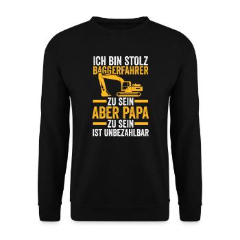 Bagger Papa Baggerführer Geschenk - Unisex Pullover - Schwarz - Vorne - Alina (178cm) & Michal (187cm)