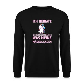 Junggesellenabschied Braut Polterabend Geschenk - Unisex Pullover - Schwarz - Vorne - Alina (178cm) & Michal (187cm)
